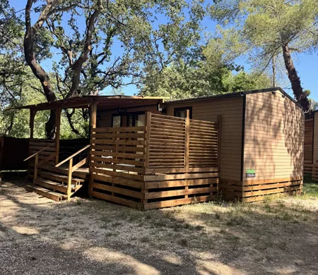 terrasse, vue extérieure mobil-home Premium Estello